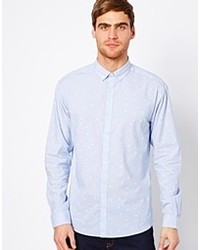 Selected Shirt With Spot And Button Down Collar Light Blue