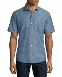 Zachary Prell Dot Print Woven Short Sleeve Shirt Blue