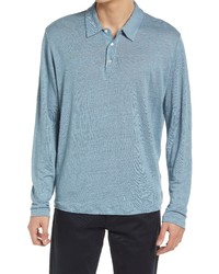 Vince Long Sleeve Linen Polo In Highwater At Nordstrom