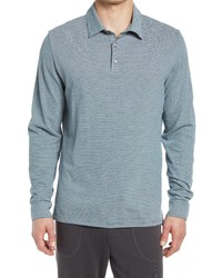 Vince Stripe Long Sleeve Sueded Pima Cotton Polo