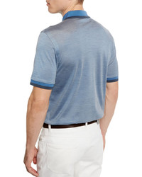 Brioni Contrast Trim Zip Polo Shirt Light Blue