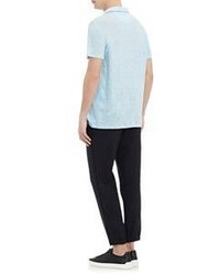 Vince Linen Short Sleeve Polo Shirt Blue