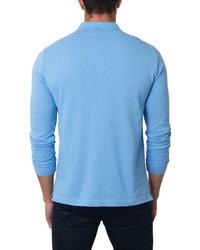 Jared Lang Long Sleeve Cotton Blend Polo Shirt Light Blue