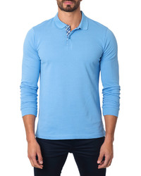 Jared Lang Long Sleeve Cotton Blend Polo Shirt Light Blue