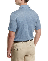 Ermenegildo Zegna Melange Striped Short Sleeve Polo Shirt Light Blue