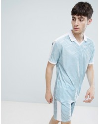 ASOS DESIGN Relaxed Polo Shirt In Jacquard Fabric In Blue