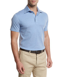 Ermenegildo Zegna Short Sleeve Pique Polo Shirt Light Blue