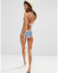 Asos Collection Blue Ripple Print Tanga Bikini Bottom