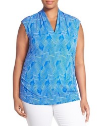 Vince Camuto Fan Print Ruched V Neck Top