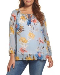 Lucky Brand Plus Size Tucked Floral Print Peasant Top