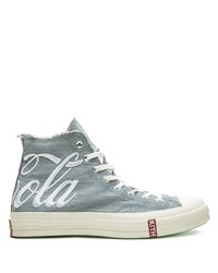 Light Blue Print Canvas High Top Sneakers