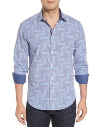 Light Blue Print Chambray Long Sleeve Shirt