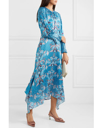 Peter Pilotto Floral Print Stretch Hammered Silk Midi Dress