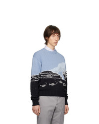Thom Browne Blue Jacquard Dolphin Sweater