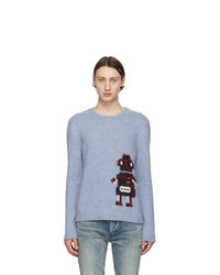 Saint Laurent Blue Jacquard Robot Sweater