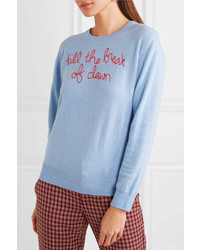 Lingua Franca Till The Break Of Dawn Embroidered Cashmere Sweater Light Blue