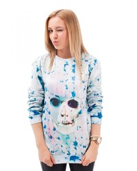 Carnet de Mode Mr Gugu Miss Go White And Blue Printed Polyester Sweatshirt Roses Girl