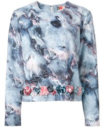 MSGM Marble Print Flower Detail Sweatshirt
