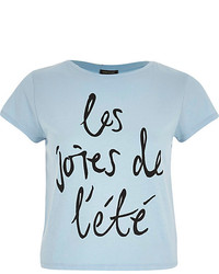 River Island Blue French Print T Shirt