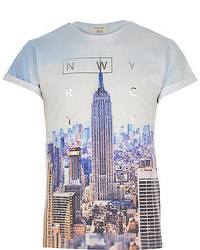 River Island Blue New York City Print T Shirt
