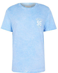 River Island Blue Washed Angeles 96 Print T Shirt