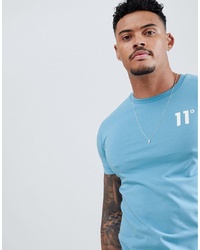 11 Degrees Muscle Fit T Shirt In Light Blue With Logo