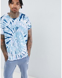 ASOS DESIGN Oversized Longline T Shirt With Roll Sleeve And Spiral In Blue