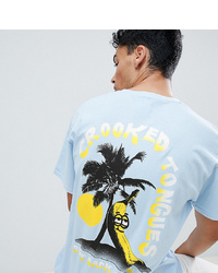 Crooked Tongues Oversized T Shirt In Blue With Banana Print