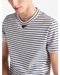 Prada Triangle Logo Stripe Print T Shirt