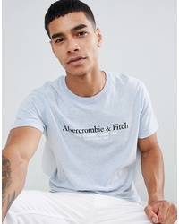 Abercrombie & Fitch Varsity Print Logo T Shirt In Light Blue Marl