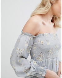 Missguided Bardot Bell Sleeve Floral Print Dress