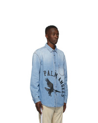 Palm Angels Blue Denim College Eagle Shirt