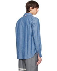 Thom Browne Blue Printed 4 Bar Nametag Denim Shirt