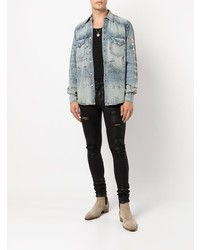 Amiri Distressed Logo Print Denim Shirt