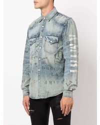 Amiri Distressed Logo Print Denim Shirt