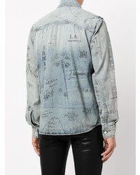 Amiri Distressed Logo Print Denim Shirt