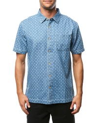 Light Blue Print Denim Short Sleeve Shirt