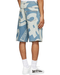 Moschino Blue Denim Allover Symbols Shorts