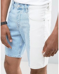 Asos Denim Shorts In Slim Light Wash Blue With White Print