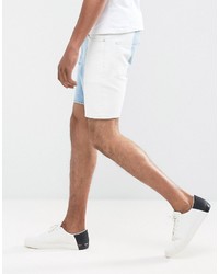 Asos Denim Shorts In Slim Light Wash Blue With White Print