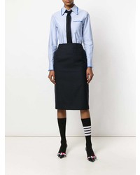 Thom Browne Classic Long Sleeve Button Down Point Collar Shirt W Fray In Solid Oxford W Engineered Center Rwb Stripe