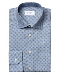 Eton Slim Fit Blue Geo Print Dress Shirt