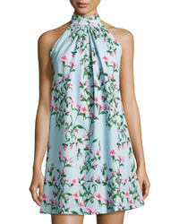 Cynthia Steffe Monte Petal Trellis Print Halter Dress Blue Pattern