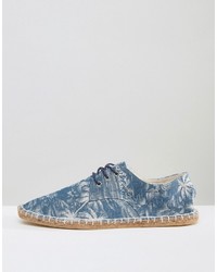 Asos Lace Up Espadrilles In Chambray Palm Print