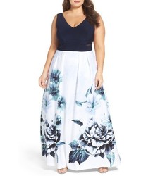 Xscape Evenings Plus Size Xscape Colorblock Floral Print Gown