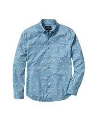 Light Blue Print Flannel Long Sleeve Shirt