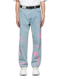We11done Blue Neon Logo Jeans