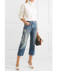 Monse Cropped Printed Mid Rise Straight Leg Jeans