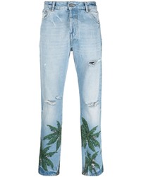 Palm Angels Palm Tree Print Distressed Jeans