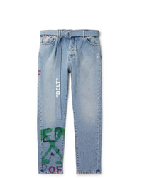 Off-White Slim Fit Tapered Belted Spray Painted Denim Jeans